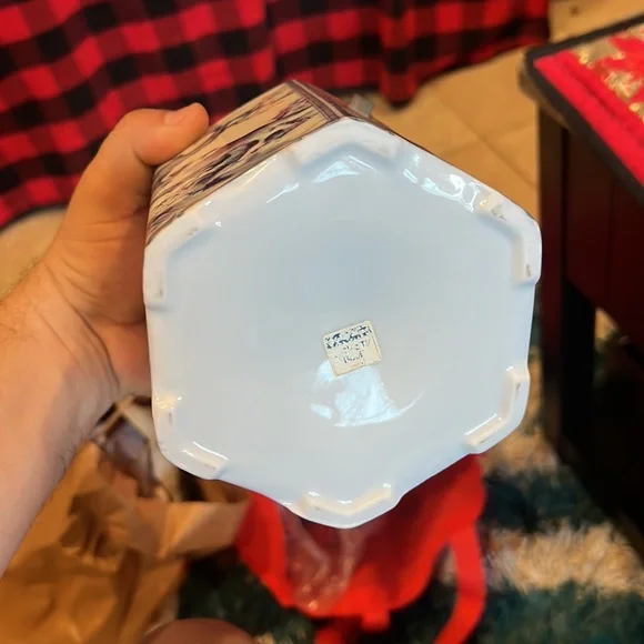 VINTAGE BLUE WHITE PINK CHERRY TREE BLOSSOM CHINESE TEAPOT WITH BRASS HANDLE set - Picture 12 of 12